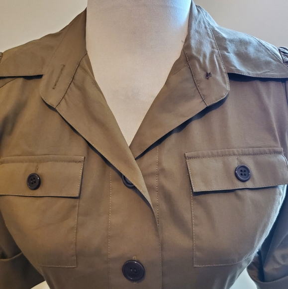 DVF Vintage Khaki Tan Safari Shirt Button Dress w Tie - Picture 2 of 10